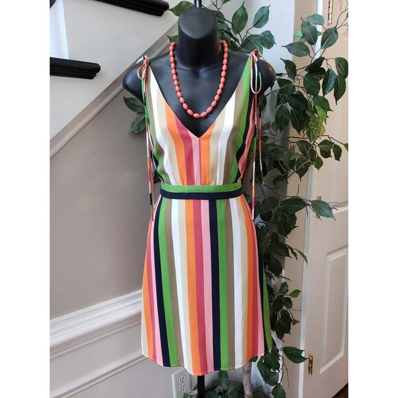 Gianni Bini Knee Length Dress Womens Size 2 Multicolor Striped V-Neck Sleeveless - Picture 1 of 12